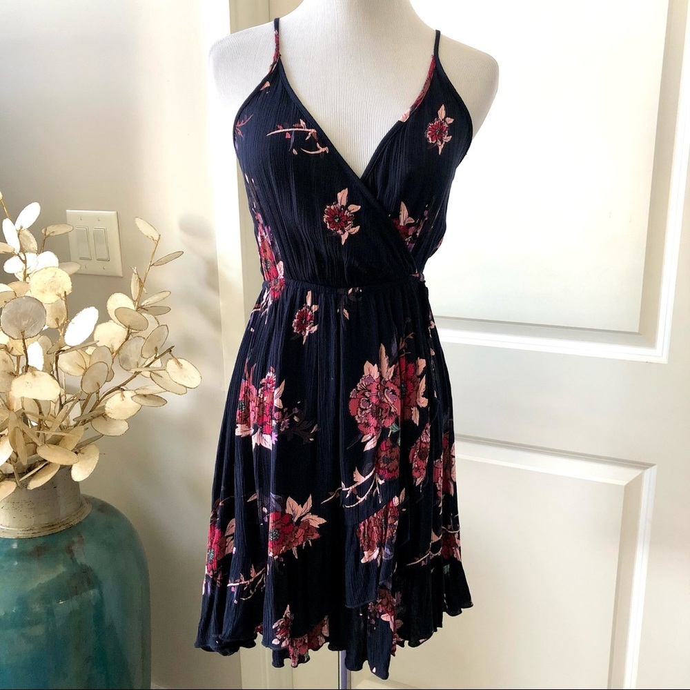 Aqua strappy floral open back sundress XS